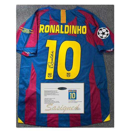 Ronaldinho Gaúcho SIGNED Barcelona 04/05 Home UCL Jersey/Shirt - COA - 2005 Retro